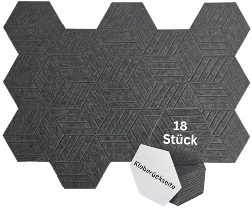 18x Hexagon Akustikpaneele selbstklebend-Schalldämmung Wand & Decke – Schallschutzplatten|Hochwertige Akustikplatten,Schallabsorber,Acoustic Panels für Schallschutz Büro,Tür Schalldämmung(Grau Muster)
