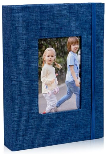 Photo Album 6x5 - Holds 52 Photos Large Capacity, Slip-in Pockets Linen Albums Book,Linen Cover White Pages, for Wedding, Family, Baby, Valentine, Christmas (Blue)