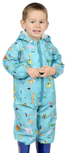 PERLETTI Tuta Impermeabile Bambino Bambina con Cappuccio - Antipioggia Comoda Leggera con Dettagli Catarifrangenti Bimbo Bimba - Tutina Pioggia Bambini Scuola Materna con Cerniera (2-3 anni, Azzurro)
