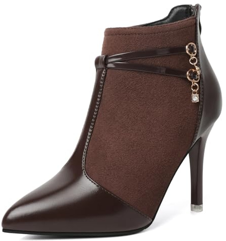 Sunporx Women'S Leather Stiletto Heel Boots Pointed toe With Rear Zip Fastening Fashionable Suede Ankle Boots Versatile for Autumn Winter Banquets Parties Business