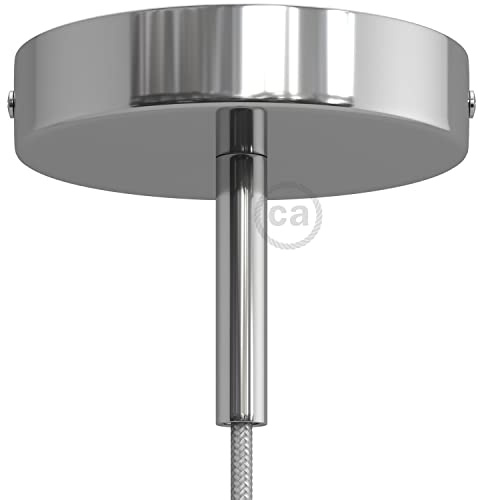 creative cables Kit rosone per lampadario da soffitto (serracavo da 7 cm, metallo color cromo, Ø 120 mm, 1 foro) – Chiusura a staffa – Ideale per lampada singola – Made in Italy
