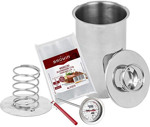 1,5 kg silberner rostfreier Druckschinkenkocher, Fleischthermometer zum Kochen und Taschen für die Herstellung von hausgemachtem Aufschnitt