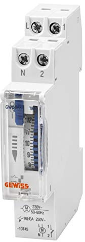 GEWISS Zeitschaltuhr Analog 24h - 1 Schließer NA - 16A/230VAC - 1 DIN-Modul - ohne Batterie für Stromausfall - GWD6771