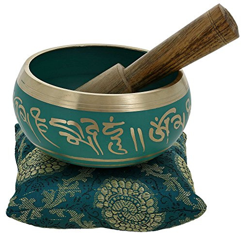 Ajuny Singing Bowl Set Tibetan Thangka Art Design with Mallet & Cushion