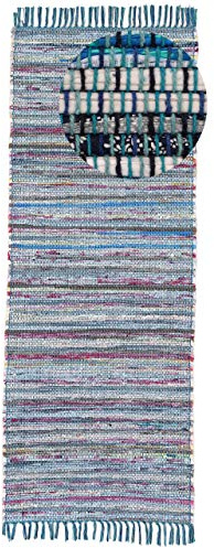 carpetfine Flachgewebeteppich Kelim Chindi Läufer Blau 60x180 cm | Moderner Teppich für Wohn- und Schlafzimmer