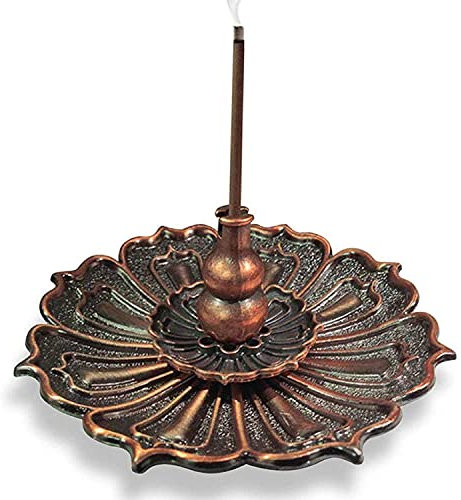 ANCLLO Quemador de incienso y cono de incienso 3 en 1 Lotus Stick y soporte para incienso, color marrón