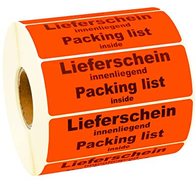 Prolac Lieferschein innenliegend! Packing list inside! Aufkleber, kratzfest und reißfest, Etiketten selbstklebend für Kennzeichnung von Sendungen, Versand Label/Stickers