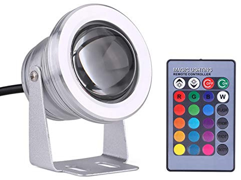 Faretto per Cantiere, Faretto LED 10W RGB Faretto da Esterno Telecomando, Faretti Colorati Dimmerabili 12V, Luci Paesaggistiche Impermeabili, Luci per Piscine Fuori Terra(Conchiglia d'argento)