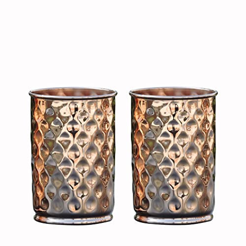 AncientImpex Lot de deux gobelets en cuivre pur (99,74 %) martelé de 350 ml | Verre en cuivre de voyage pour servir de l'eau