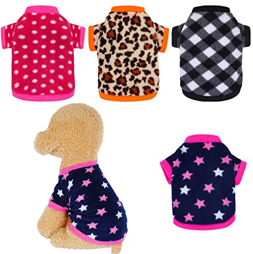 Rbenxia 4 Pieces Dog Fleece Sweaters Puppy Warm Sweater Doggie Sweatshirt Soft Fleece Dog Pajamas Puppy Clothes Winter Dogs Outfits for Small Dogs Cat Pets (Small)