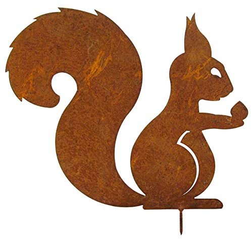 ALEMIN Sitzendes Eichhörnchen Rost Deko, Gartendeko Rost Eichhörnchen Baumstecker Gartenstecker Edelrost Eichhörnchen mit Schraube