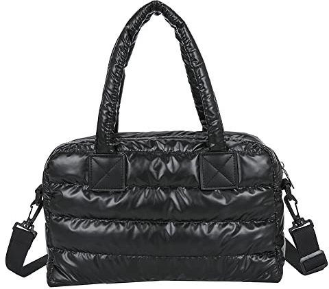 AZURAOKEY Bolso de mano acolchado de algodón para mujer, bolso de hombro acolchado de invierno, Negro, 33CM*21CM*12CM