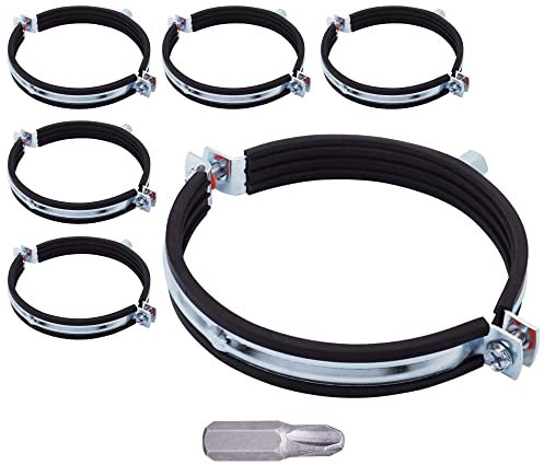SKIR'CO Lot de 6 supports de tuyau avec revêtement en caoutchouc pour tuyaux de 125 mm, colliers de serrage, supports de tuyau pour montage mural et plafond