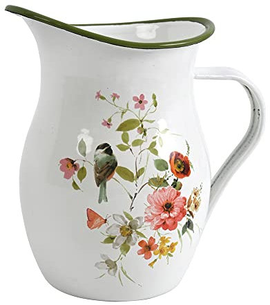 ALL CHIC Enamel Milk Jug Watering Can Flower Vase - White Decorative Bird Jug for Flowers
