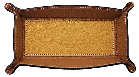 FrasiBags Vaciabolsillos de piel Made in Italy, bandeja de valet porta objetos de piel rectangular (mostaza)