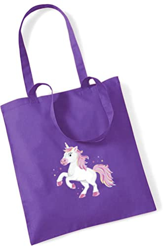 minimutz Jutebeutel bedruckt mit Einhorn | Stofftasche aus Baumwolle für Mädchen | Kinderbeutel Tragetasche für Krippe, Kindergarten, Schule | nachhaltig & umweltfreundlich (lila)