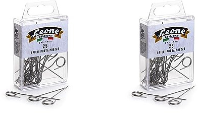 25 Spilli Porta prezzo Inox (mm. 1,00 x 60) - Scatola appendibile - Leone Dell'Era Made in Italy (Confezione da 2)