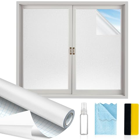 MAGIDEKOR Window Privacy Film with Installation Tools,Frosted Glass Window Film,Heat Blocking Static Clings Reusable Frosting Window Film for Bathroom Home Office,17.5 Inch X 6.5 Feet