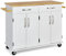 COSTWAY Kitchen Island on Wheels, Rolling Storage Trolley Cart with Rubber Wood Countertop, 2 Cabinets, 2 Drawers, Towel Racks & Adjustable Shelf, Home Dining Room Serving Organiser Cabinet (White)