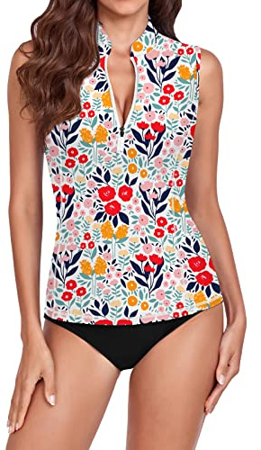 WOWENY Camiseta de natación para mujer, sin mangas, tankini para mujer, camiseta de baño Rash Guard protección solar, traje de baño, camiseta de surf, camiseta de playa, chaleco de natación, Pa, L