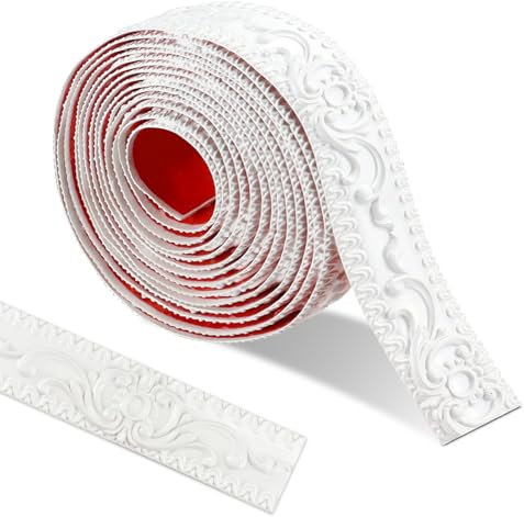 ztowoto 500 * 3.6cm Wallpaper Borders Self-Adhesive,3D Vintage Pattern Coving for Ceilings, Flexible Moulding Trim Waterproof, Peel and Stick Wall Border for Mirror Frame， Home Decoration（White）