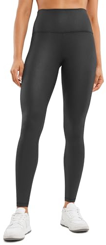 CRZ YOGA Butterluxe Women's 28'' Matte Faux Leather Leggings - High Waisted Stretch Leather Trousers Pleather Tights Black Foil Pattern 12