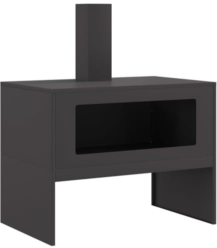 vidaXL Focolare con Camino Nero 80x50x96 cm Acciaio