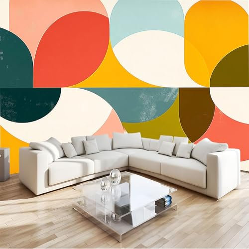 Couleur 3D Papier Peint Panoramique Formes Géométriques Style Rétro Décoration Murale Enfant 350 X 256 Cm Pour Chambre, Salon & Bureau - Facile À Poser (Décoration Maison)