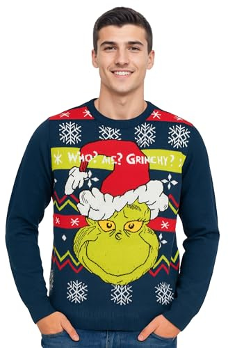 United Labels Le Grinch Pull de Noël pour Homme et Femme Bleu Who Me Grinchy Hiver Pull Tricoté Pull Unisexe
