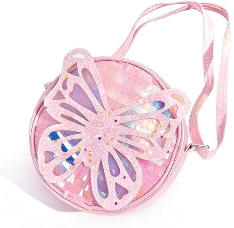 KASESSS Borsetta Bambina Farfalla Paillettes Borsa Tracolla Borsa Bambina 5-10 Anni Regolabile Borse a Tracolla Carino Borsetta Ragazza Piccola Portafoglio Ragazza Portamonete bambina, 16x5x16cm
