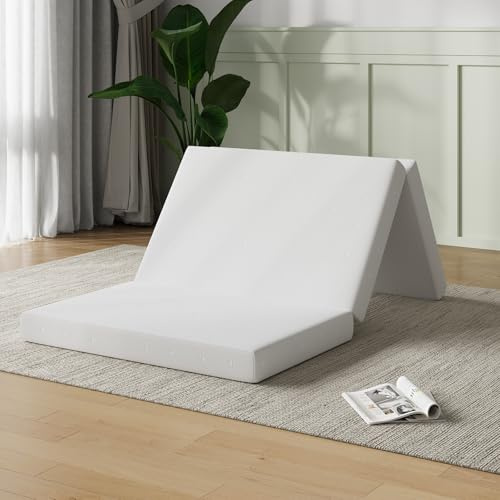 Novilla Colchón Plegable 10 cm, Cama Supletoria de 3 Piezas con Espuma Alta Densidad, Funda Lavable y Transpirable, Ideal para Invitados, Camping y Viajes (60x190 cm)