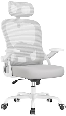 naspaluro Office Desk Ergonomic Chair with Adjustable Back/Headrest//Flip-up Armrests Comfy Computer Small Heavy Duty Swivel Chairs for Home Office Comfortable Gray Study Work Mesh PC Chairs & Stool