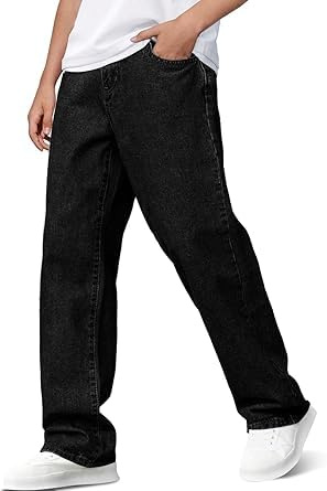 Haloumoning Jean baggy pour garçon et enfant - Coupe droite - Coupe ample - Avec poches