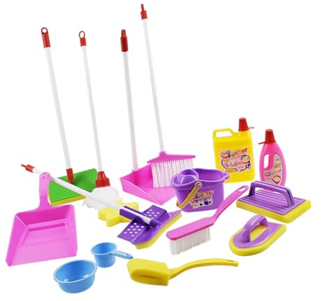 HEMOTON Ensemble Jouets Nettoyage Garçon et Filles 6 Pièces en Plastique Doux, Ménage Ludique pour Jeu D’Imitation, Développement Motricité, Accessoires Ménage pour Maison de Poupée,