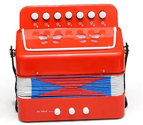 NOENNULL Barndragspel, 10 Tangenter Kontrollknapp Dragspel Musikinstrument för Barn, Barn, Nybörjare, Lätt och Lätt Att Bära (Röd)