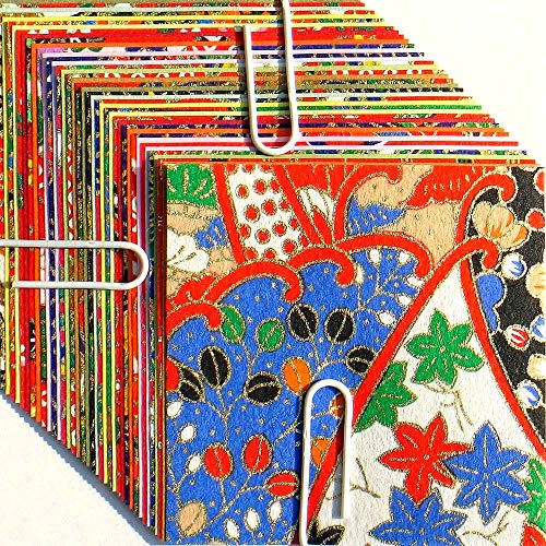 Origami - Assortiment de Papier Washi à Motifs Japonais Traditionnels (Yuzen Washi) et de Papier Washi uni (Mingei Washi) - Motifs et Couleurs Assortis - 40 feuilles au total - 6cm x 6cm