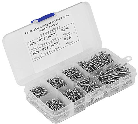 800Pcs Self Tapping Screws, M2 Stainless Steel Round Head Tapping Screws,Wood Screws Assortment Set with Plastic Box for Homemade, Repair