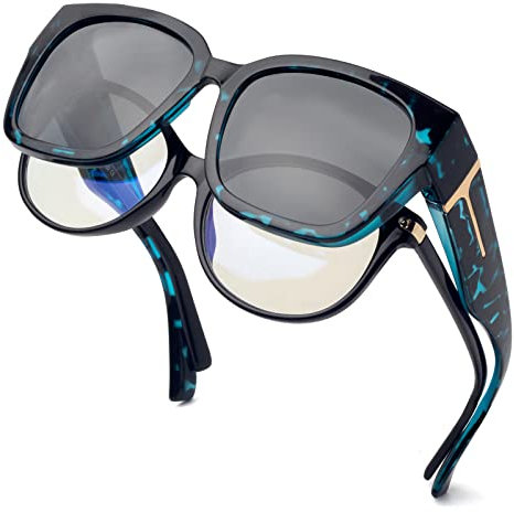 Face Shadow Polarized Sunglasses Fit Over Glasses, Trendy Square Sunglasses Over Glasses for Driving UV Protection Lightweight