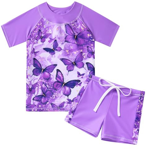 Fanient Zweiteiliger Badeanzug Mädchen Badeanzug Sommer Schnelltrocknende Swimsuit Mädchen Kurzarm Shorts Badeanzug Set 9-10 Jahre