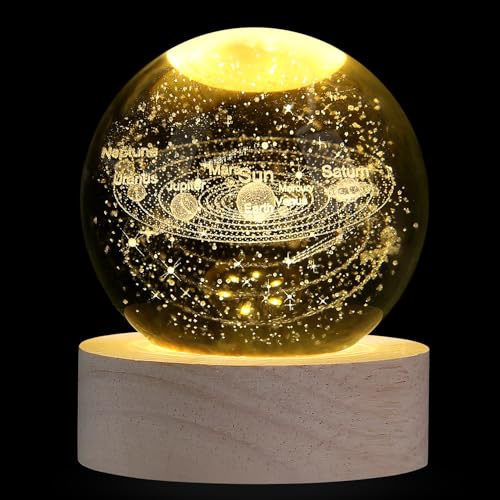 XIANNVXI 3D Solar System Crystal Ball Paperweight Astronomy Gifts Universe Ball Science Space Gifts Sphere Space Planet Glass Solar System Ball Bedroom Ornament Office Decoration