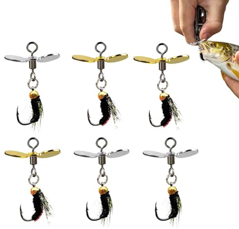 Fly Fishing Bait, Fishing Lures for Trout - Freshwater Swimming Baits | Supplies, Baits for Swimming, Lures for Bass, Equipment and Equipment, 6 Pieces Hand Tied Pair