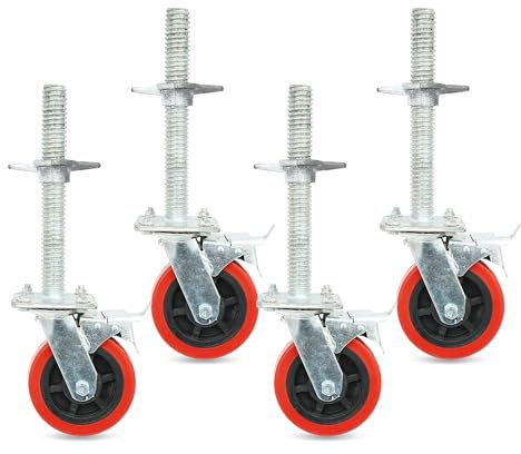 Nisorpa 4 Stück Gerüstrollen 150 mm, Gerüsträder mit Doppelbremse, Ø 30 mm Scaffold Screw, 6 Inch Schwerlastrollen Räder für Arbeitsgerüste 500KG