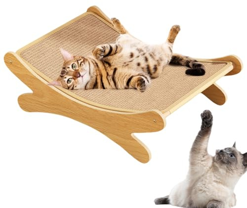 Letto tiragraffi per gatti, lettino, in legno sisal, 50 x 33 x 16 cm, design antiscivolo resistente, 740 g, per gatti interni che riposano e graffiano, colore legno