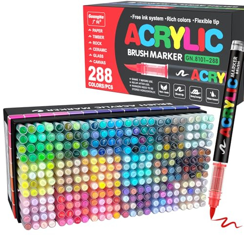 Guangna Couleurs de Marqueur Acryliques, Acrylic Paint Markers pour Papier, Verre, Galet, Métal, Plastique, Bois (288)