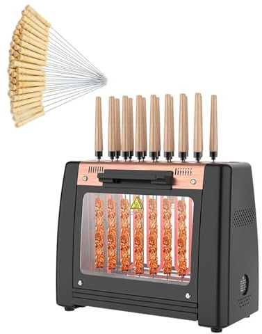 Griglia Elettrica per Kebab Senza Fumo, Girarrosto Verticale con Spiedi Rotanti Automatici a 360°, 32 Spiedi per Casa