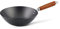Ken Hom Carbon Steel Wok, 27cm, Classic, Non-Induction/Wooden Handle/Flat Base Pan, Includes 1 x Chinese Wok Pan, Black, KH327001