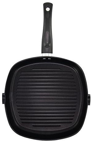 SQ Professional Ultimate Carbon Steel Grill Pan - Non-Stick Griddle with Handle - Stove Pan - Grill Steak and Veggies (24cm)