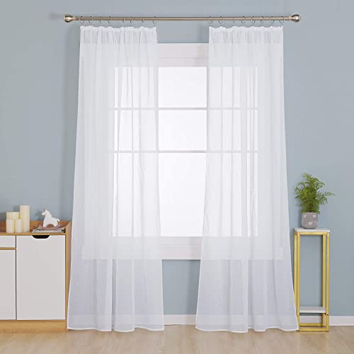 Deconovo Gardiner i linneutseende, genomskinliga gardiner, skynken, 242 x 132 cm (höjd x bredd), vit, set om 2