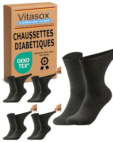Vitasox Calzini per diabetici da uomo, calze mediche senza elastico, ideali per le vene, calzini sanitari contro tagli e pressione, 39-42