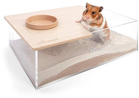 Niteangel Animal Sand-Bath Box: - Acrylic Critter's Sand Bath Shower Room & Digging Sand Container for Hamsters Mice Lemming Gerbils or Other Small Pets (Rectangle, Burlywood)